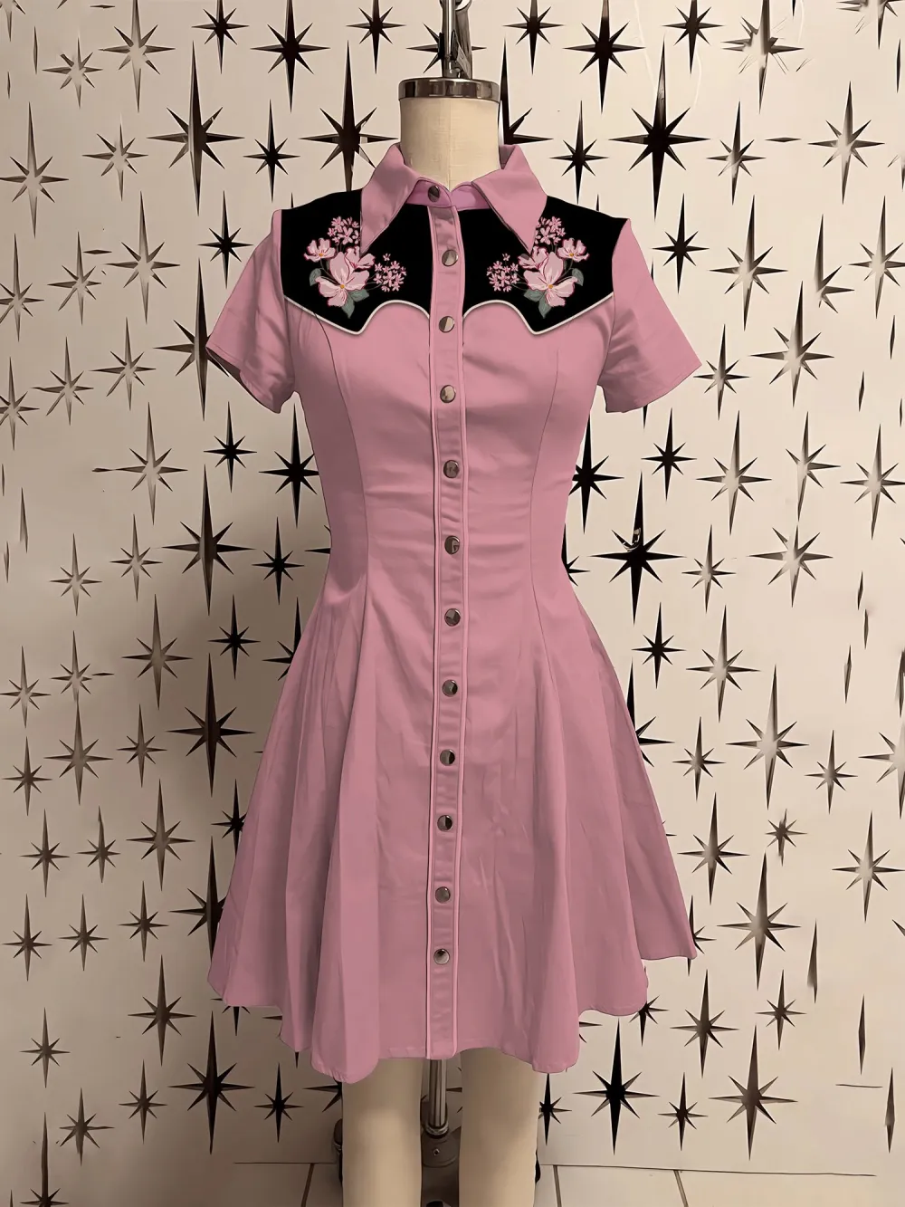 Western Retro Floral Shirt Dress