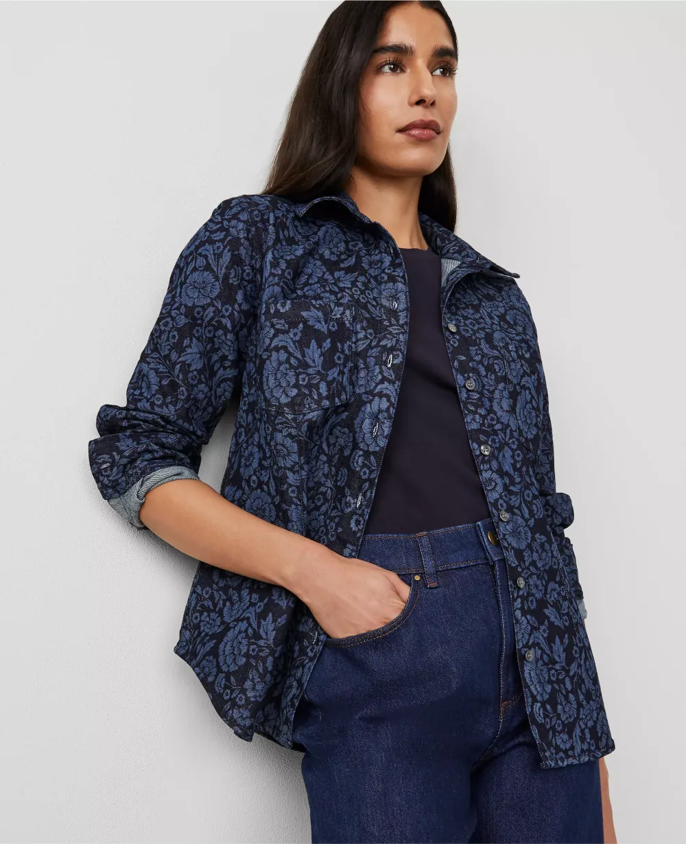 Floral Flared Denim Shirt