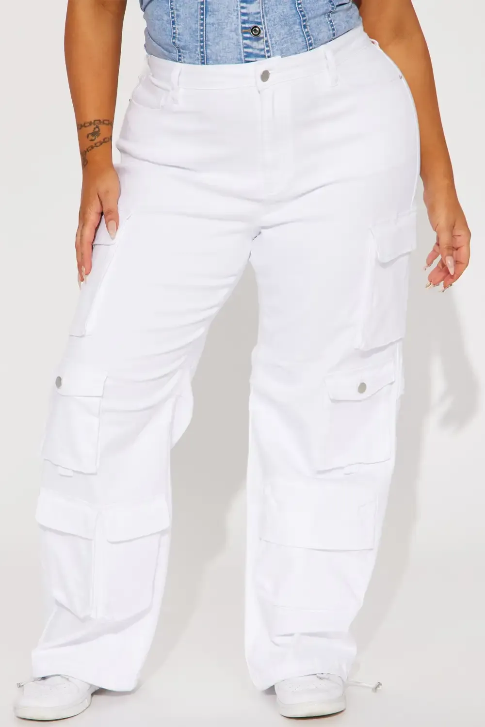 Fairfax High Rise Stretch Cargo Jeans - White
