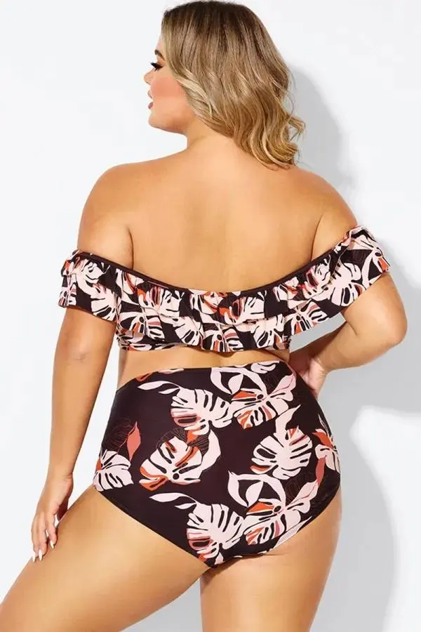 Flower Print Ruffle Women Bikini Top