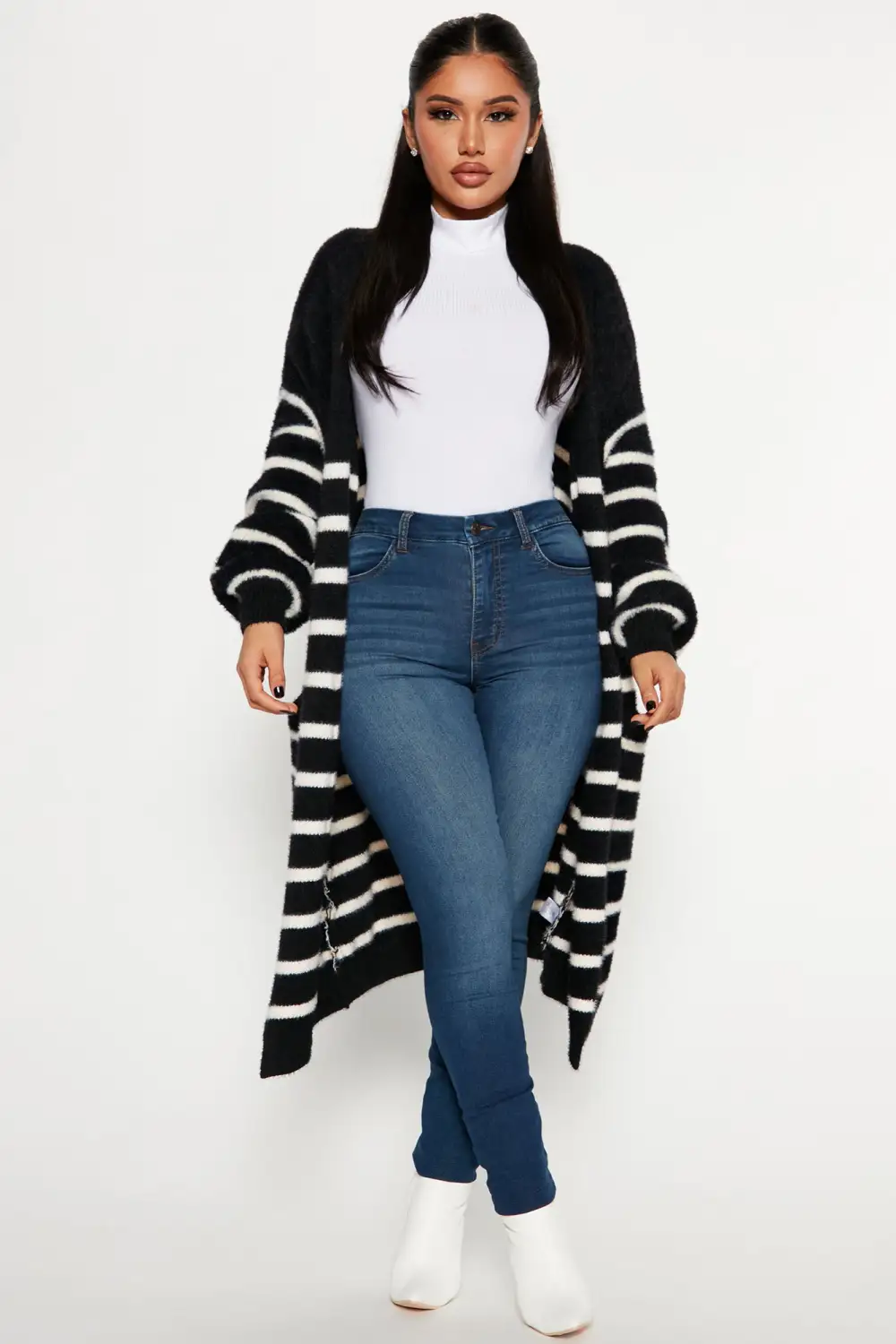 Feelin' Fine Striped Cardigan - Black/combo