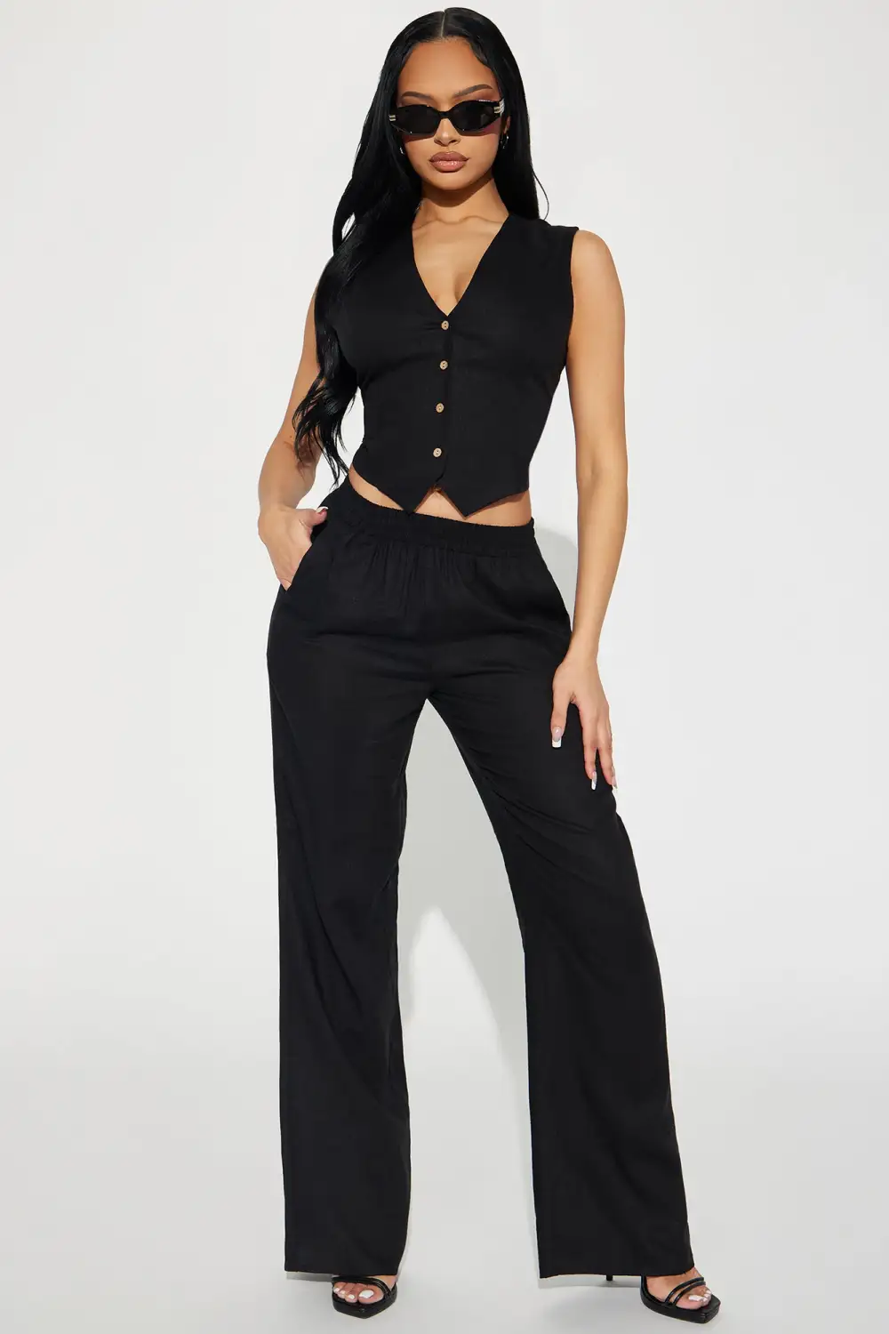 Perfect Vacay Linen Pant Set - Black