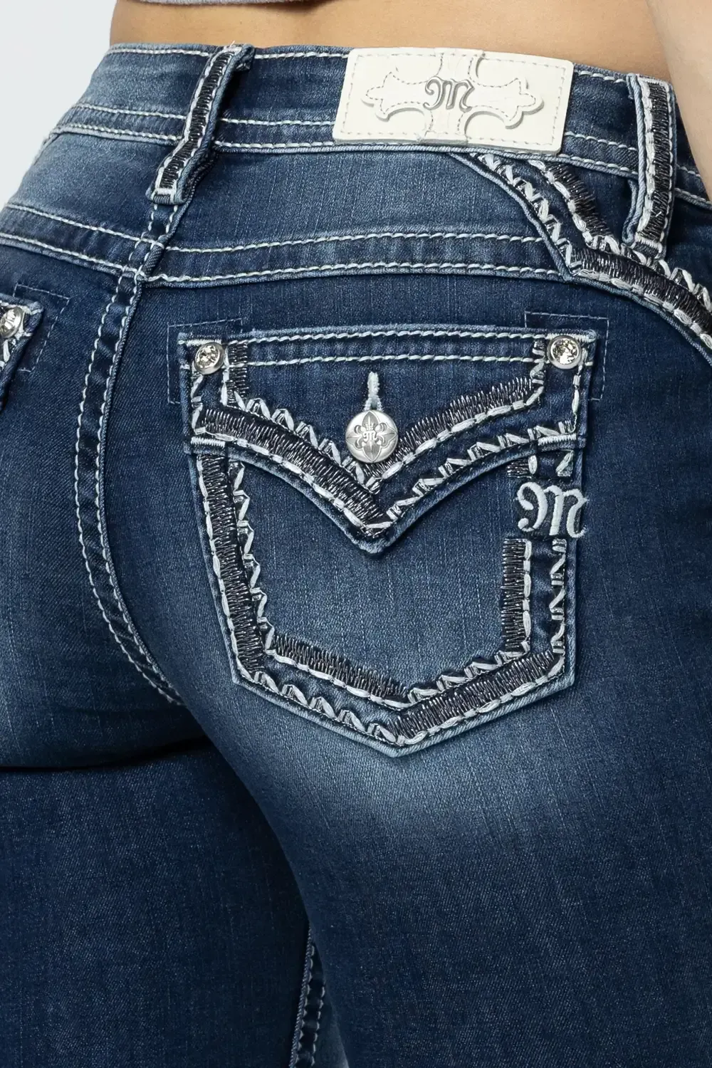 White & Silver Border Bootcut Jeans