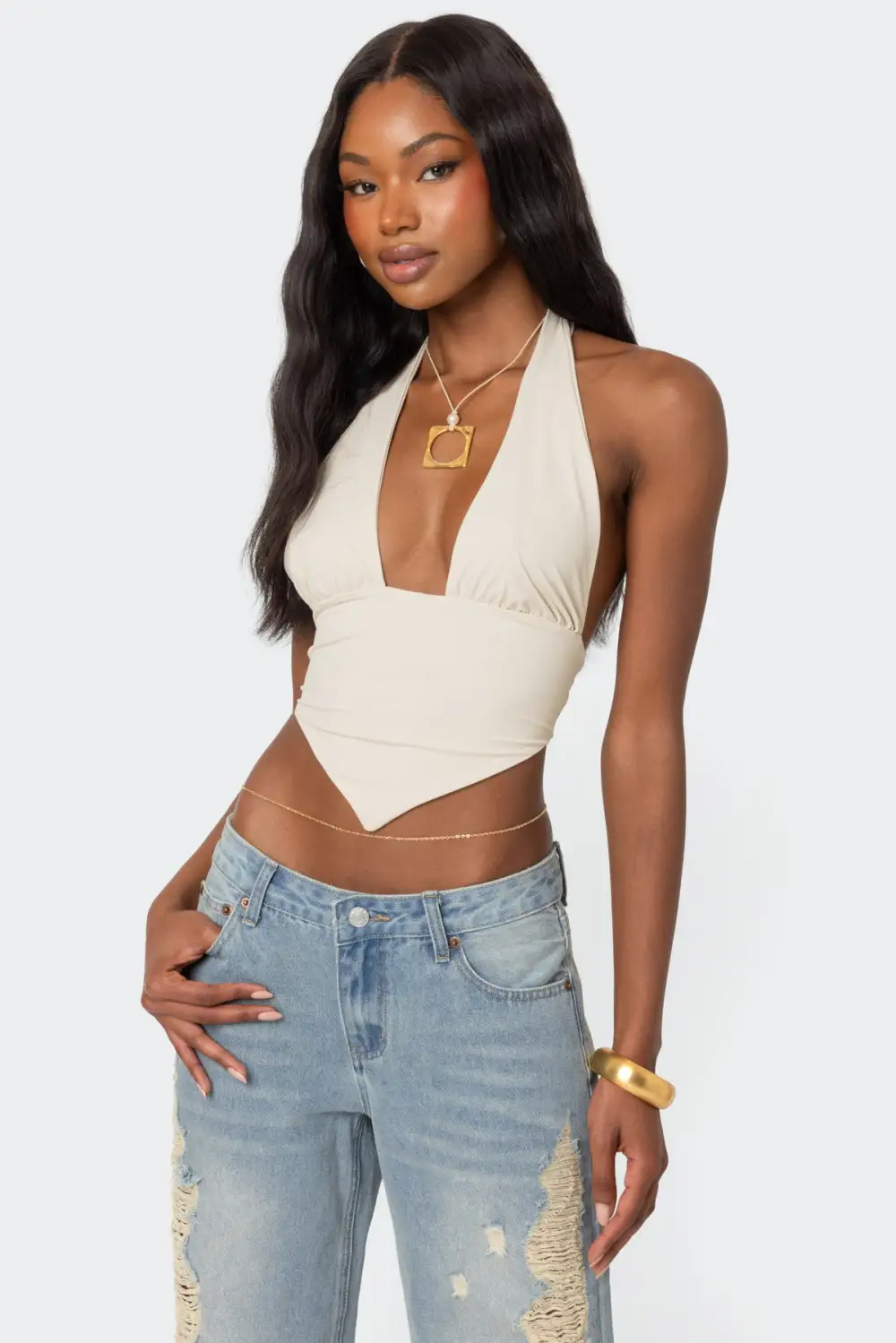 Open Back Triangle Halter Top