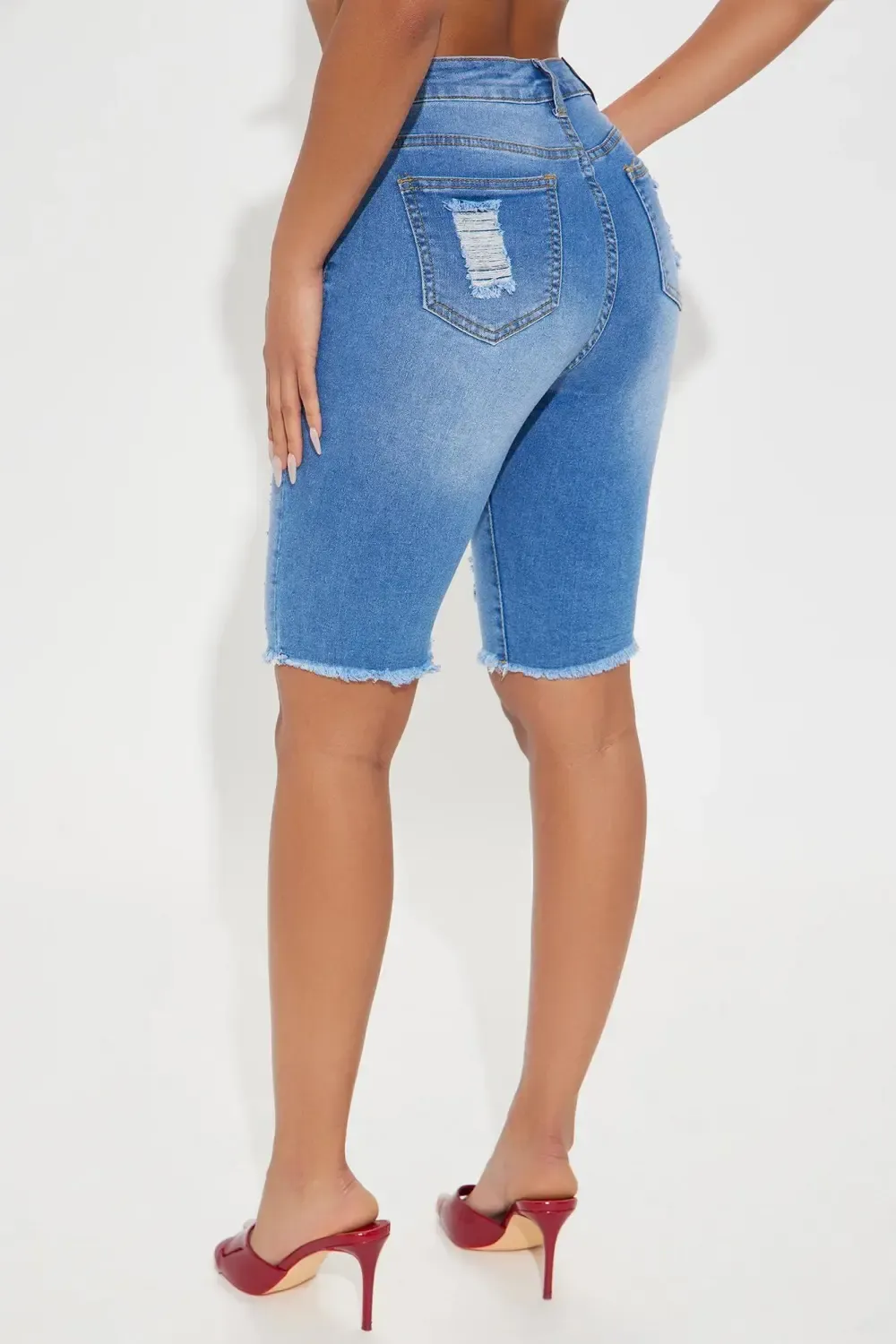 Arielle High Rise Bermuda Denim Shorts - Medium Wash