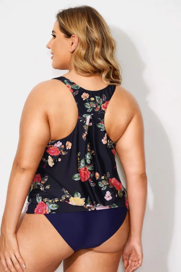 Army Green Racerback Tummy Control Blouson Tankini Top