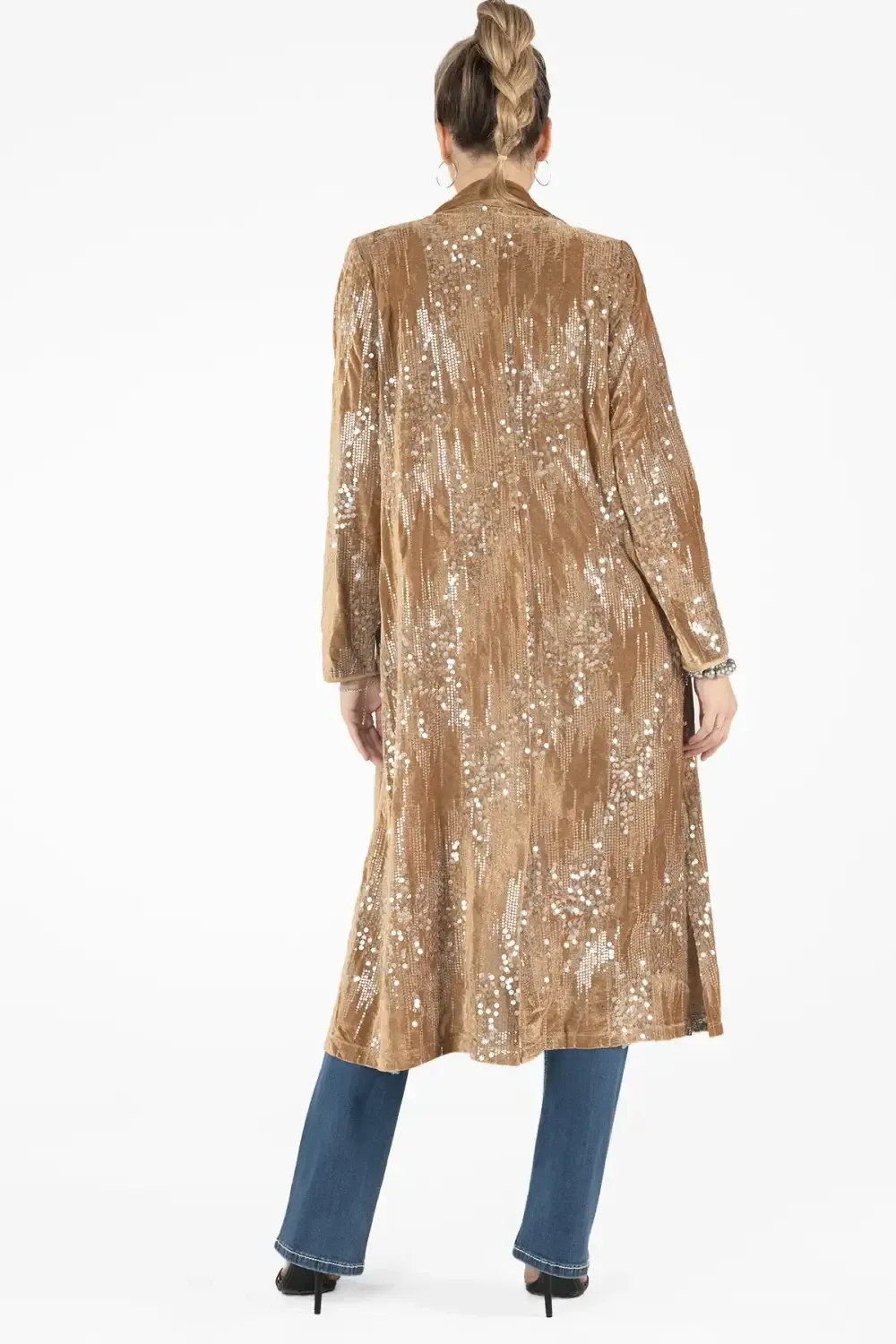 Chevron Sequin Long Jacket