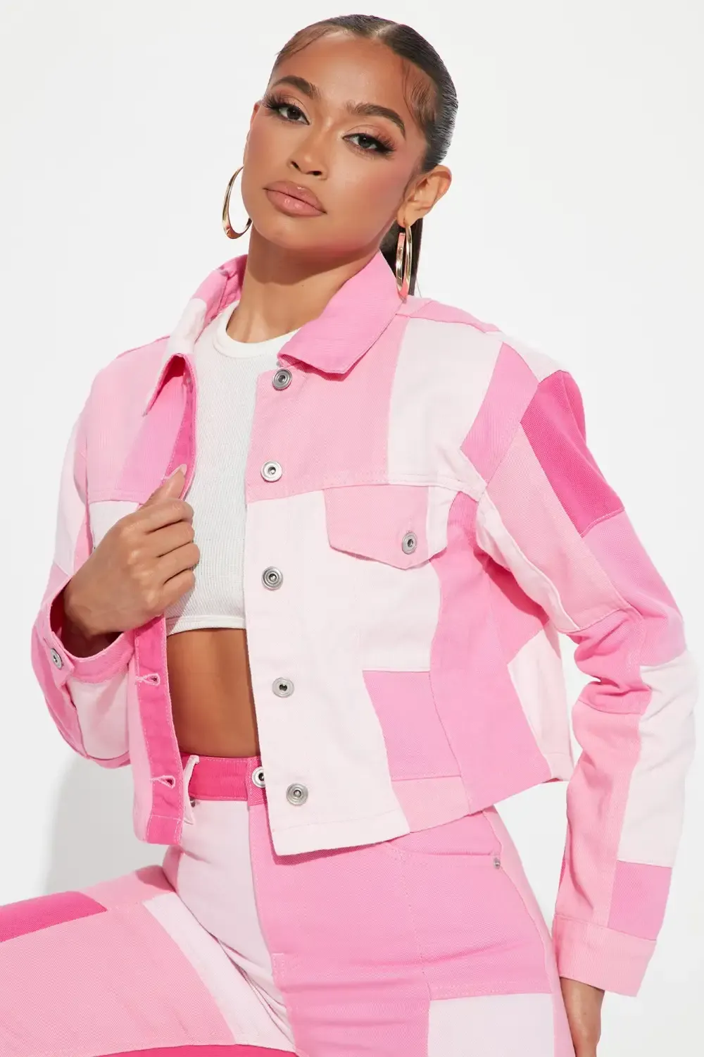 Bubblegum Cropped Trucker Jacket - Pink