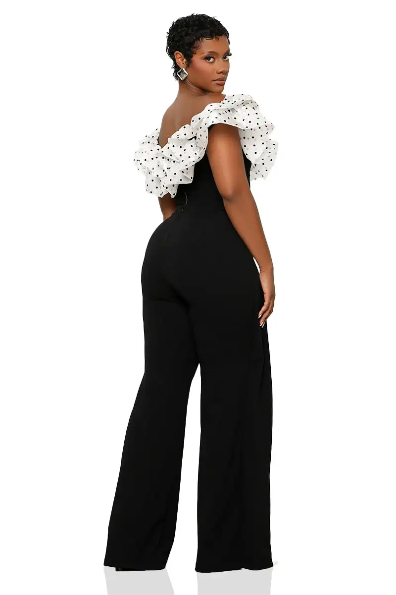 Cold Shoulder Polka Dot Top (Black & White)