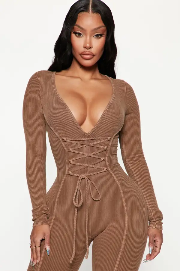 Chicago Ribbed Jumpsuit - Brown