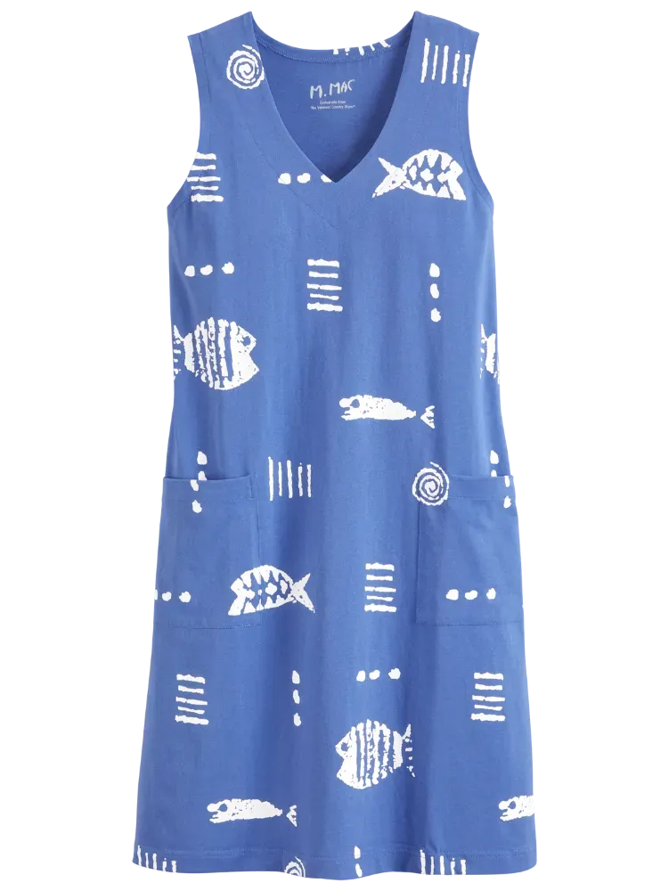 M.MAC Rock Fish Sleeveless Knee-Length Dress With Pockets