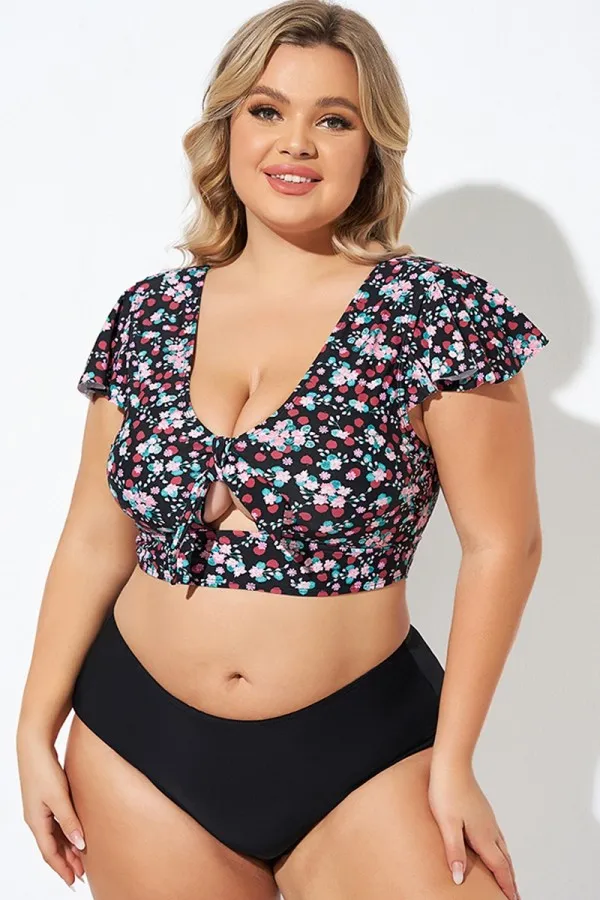 Classic Floral Print Knot Front Women Bikini Top