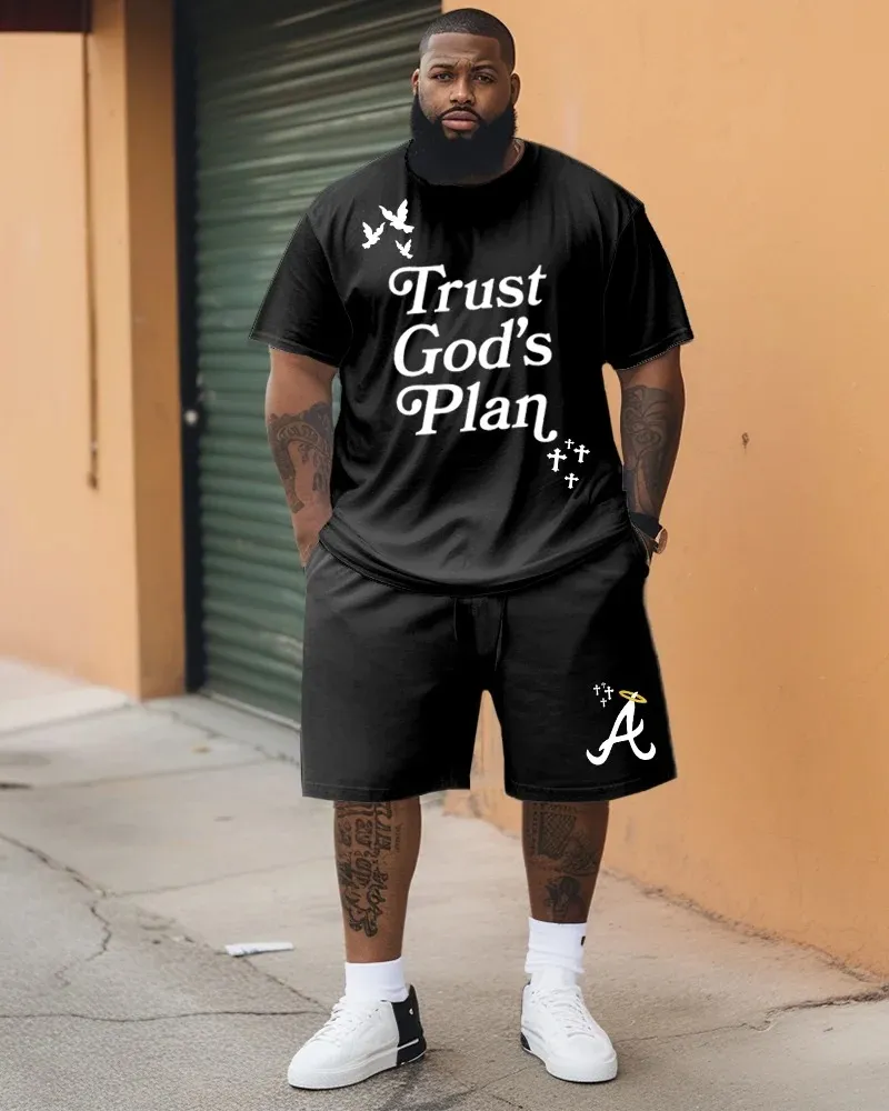 Men'S Plus Size God'S Plan Short Sleeve T-Shirt And Shorts Set