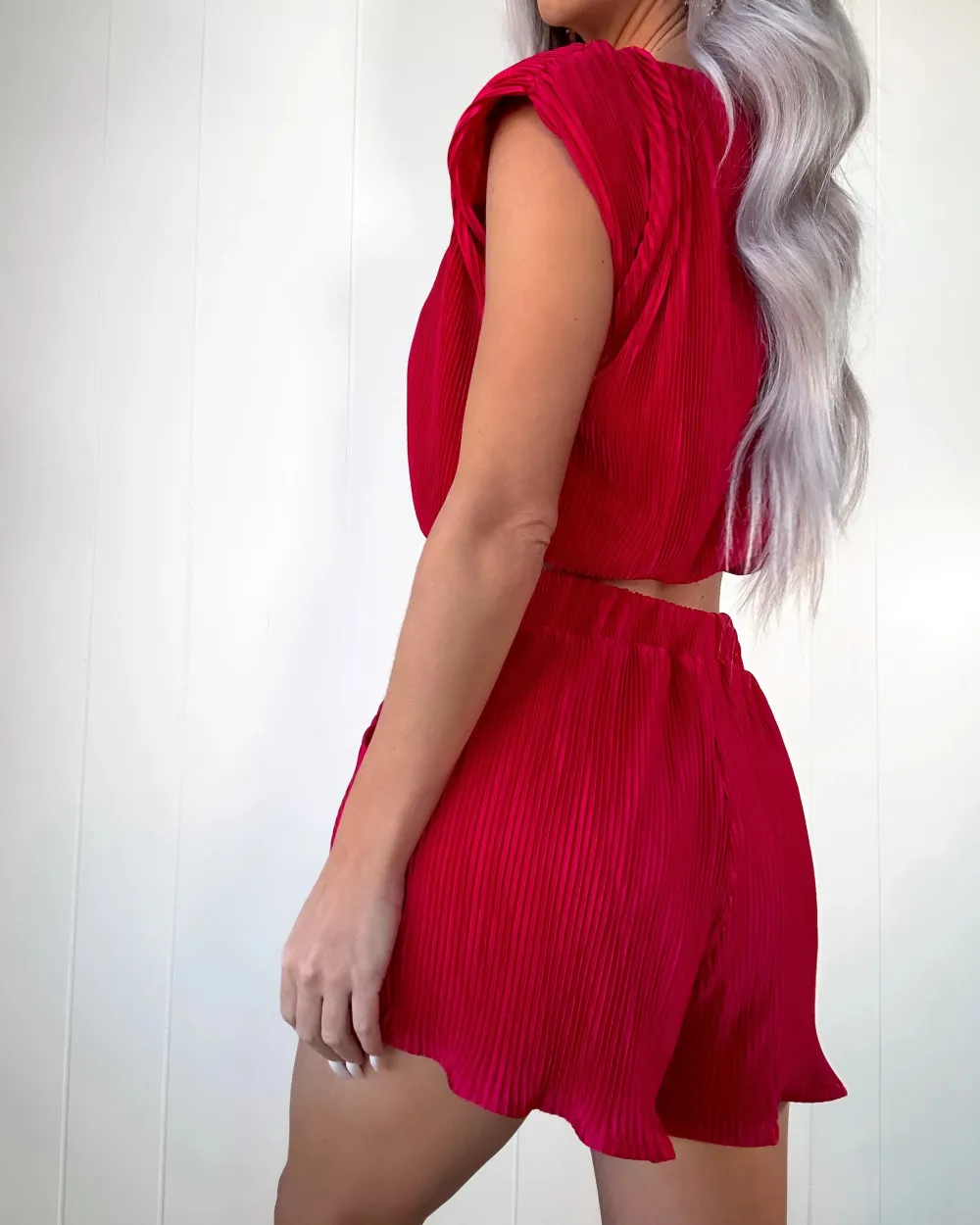 Magic Pleated Shorts Set - Red