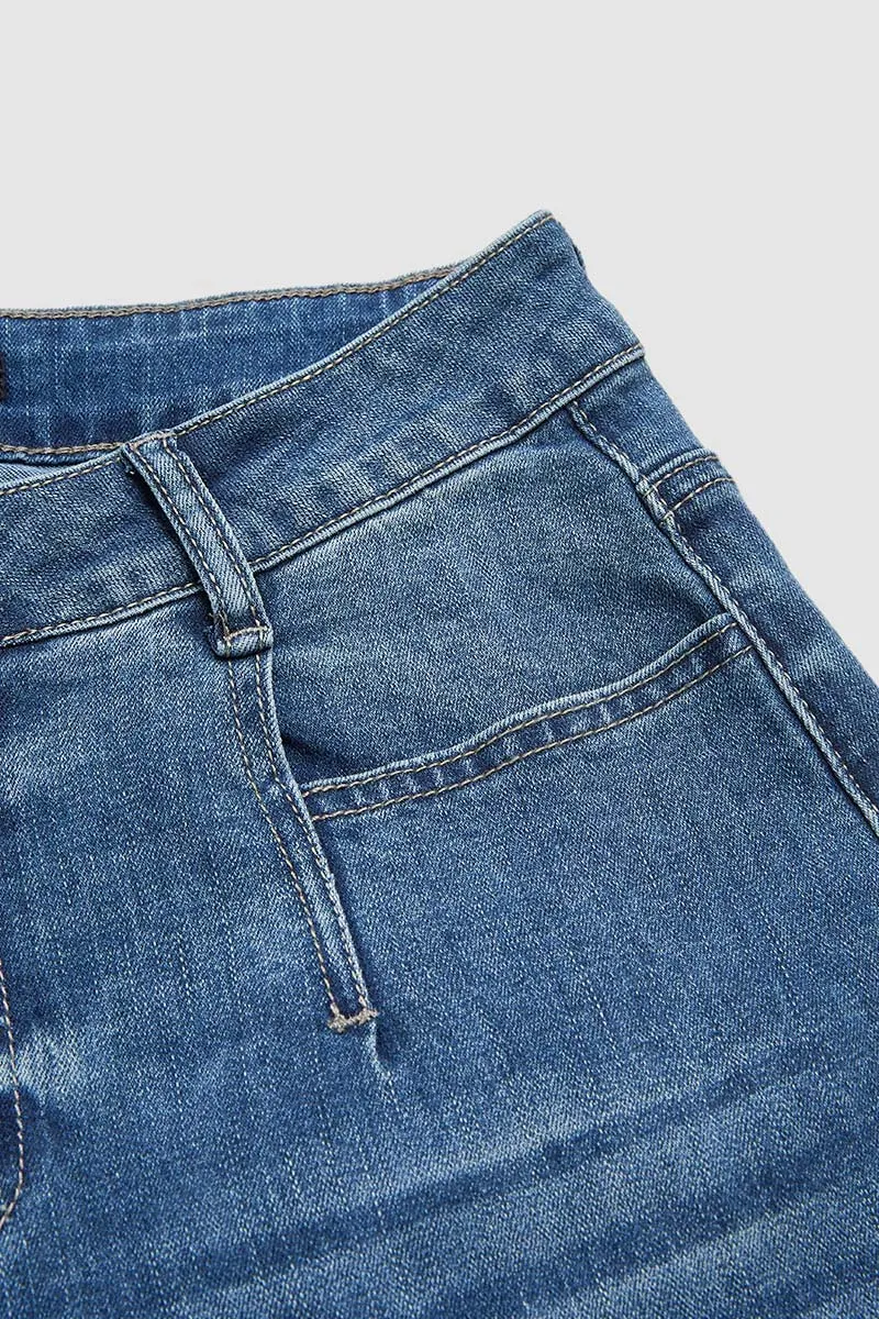 Wash Stretchy High Waist Straight Leg Jeans