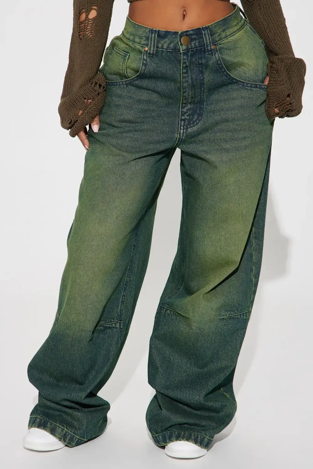 Kennie Tinted Baggy Jeans - Green