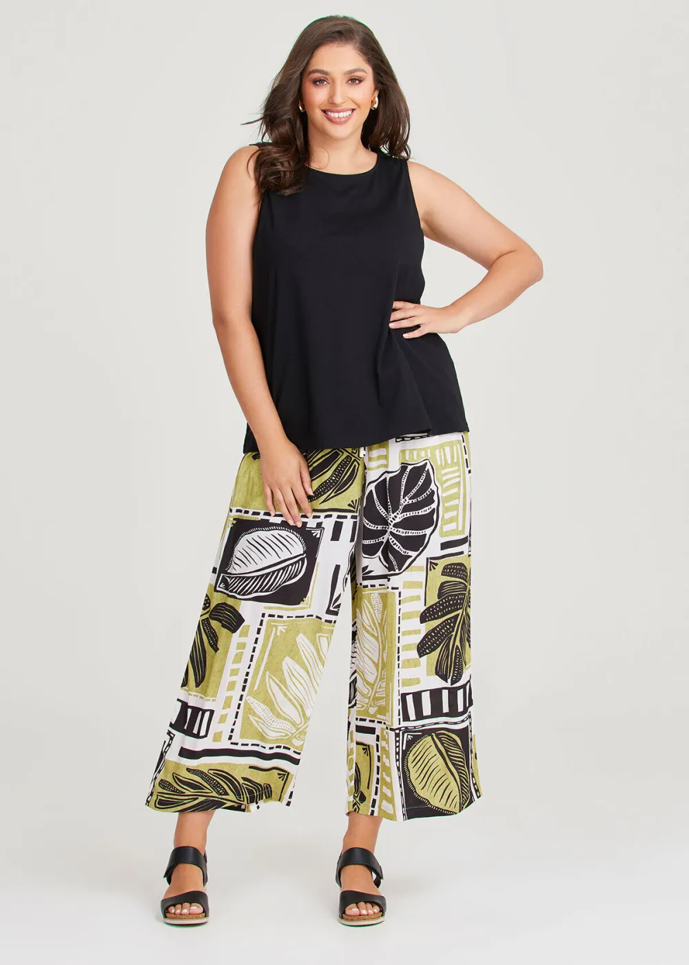 Natural Palm Block Print Pant