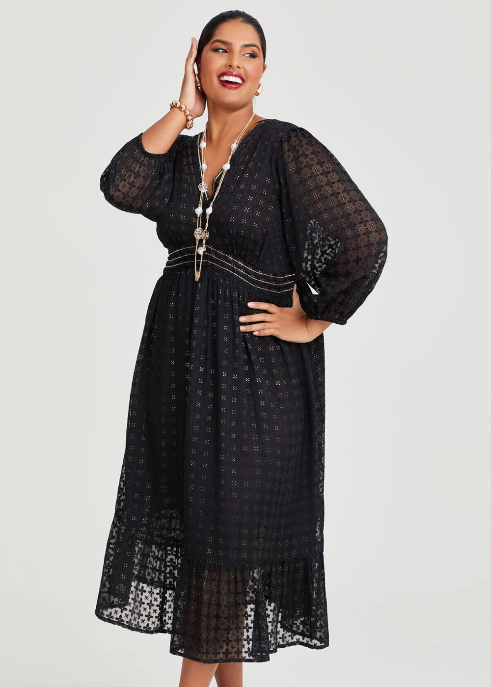 Catelyn Gold Jacquard Maxi Dress