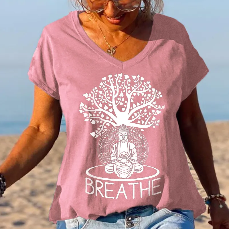 Breathe Buddha Tree Of Life Printed Graphic Tees