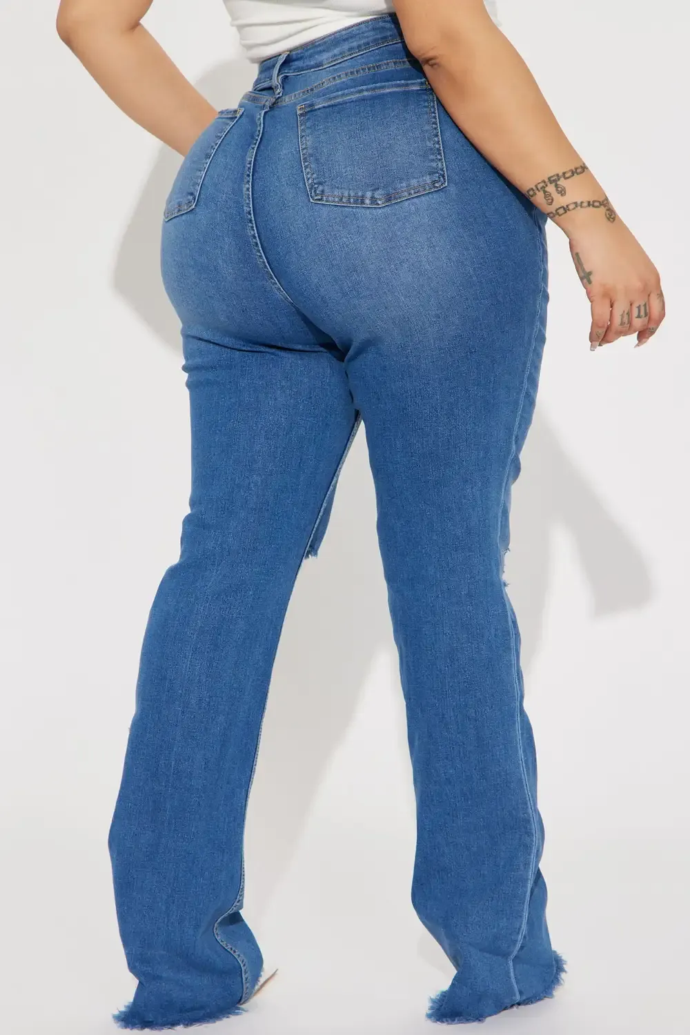 Really Rowdy Ripped Stretch Flare Jeans - Medium Wash