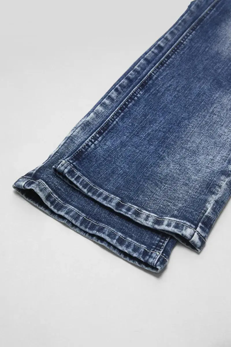 Zip Pocket Roll Hem Mid Waist Crop Jeans Without Belt