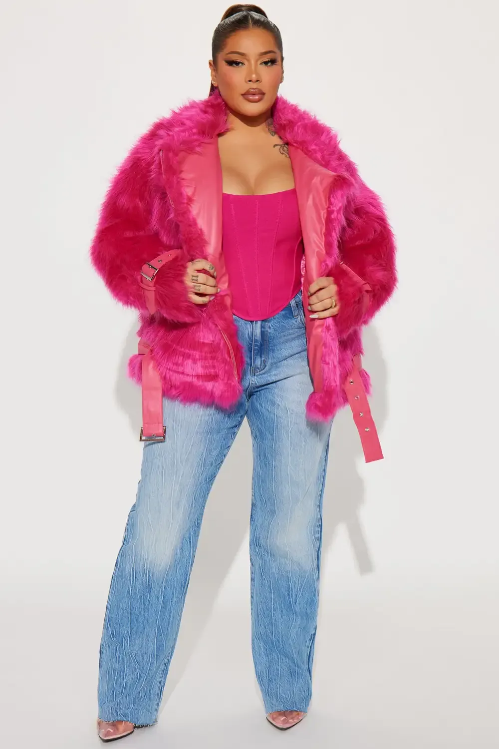 Party In The City Faux Fur Jacket - Fuchsia