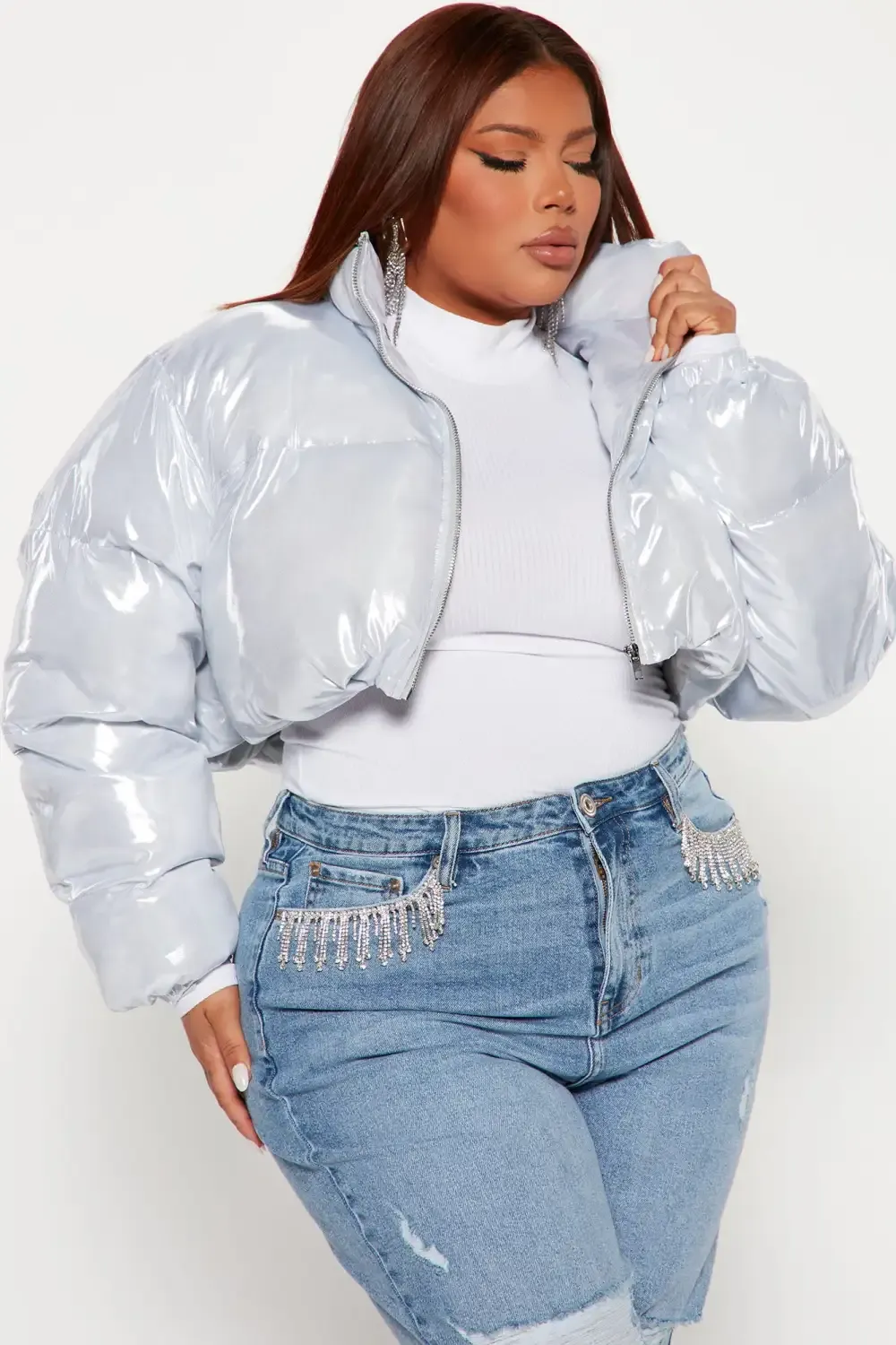 Cause A Scene Cropped Puffer Jacket - Silver