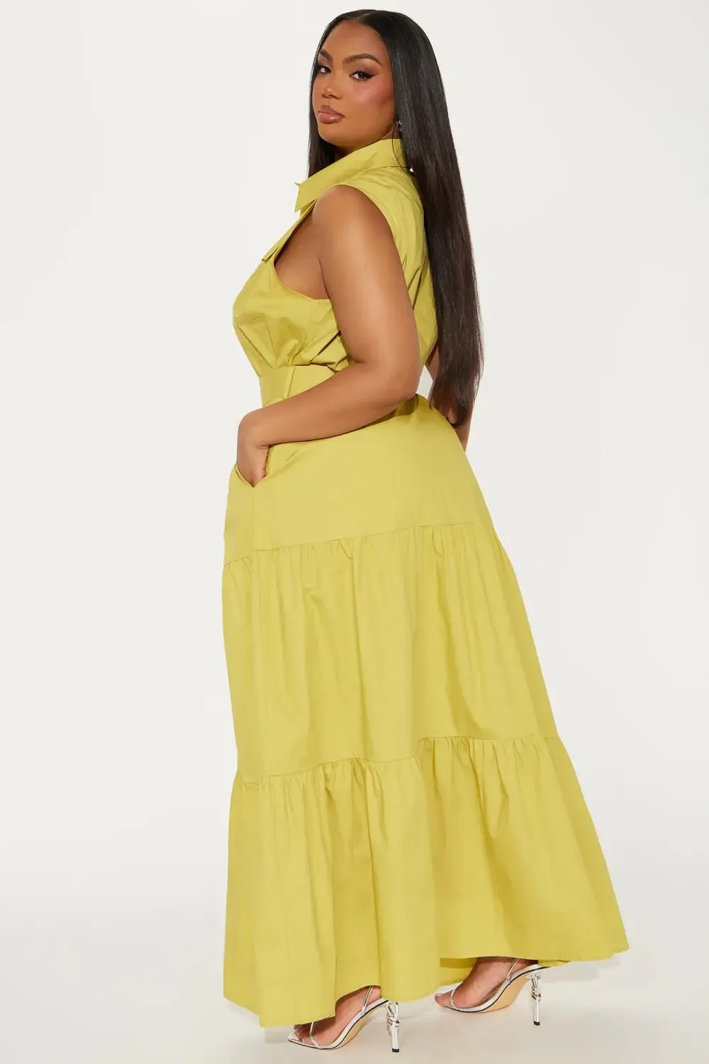Michaela Poplin Maxi Dress - Chartreuse