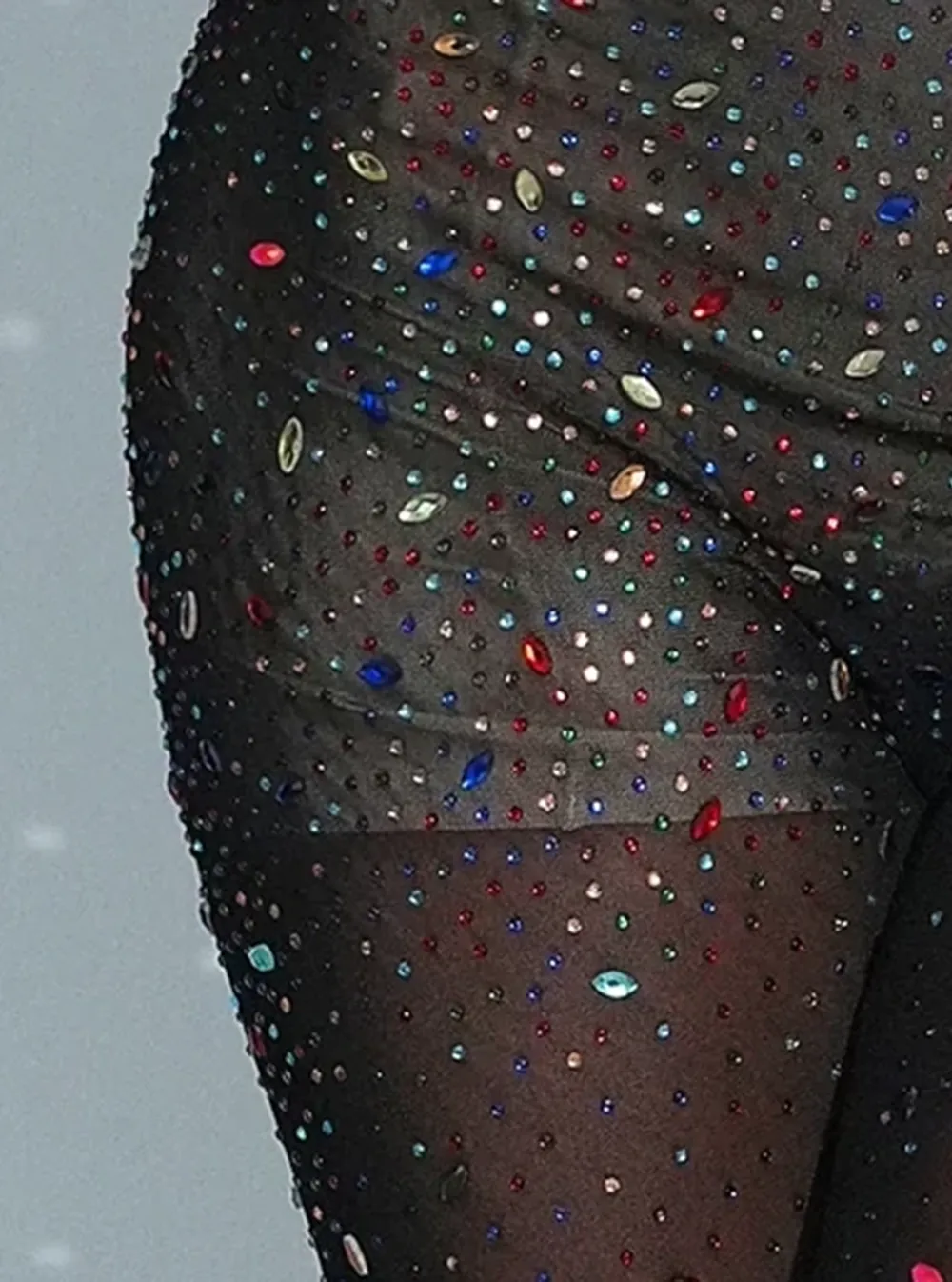 Spaghetti Straps See Through Rhinestone Jumpsuits