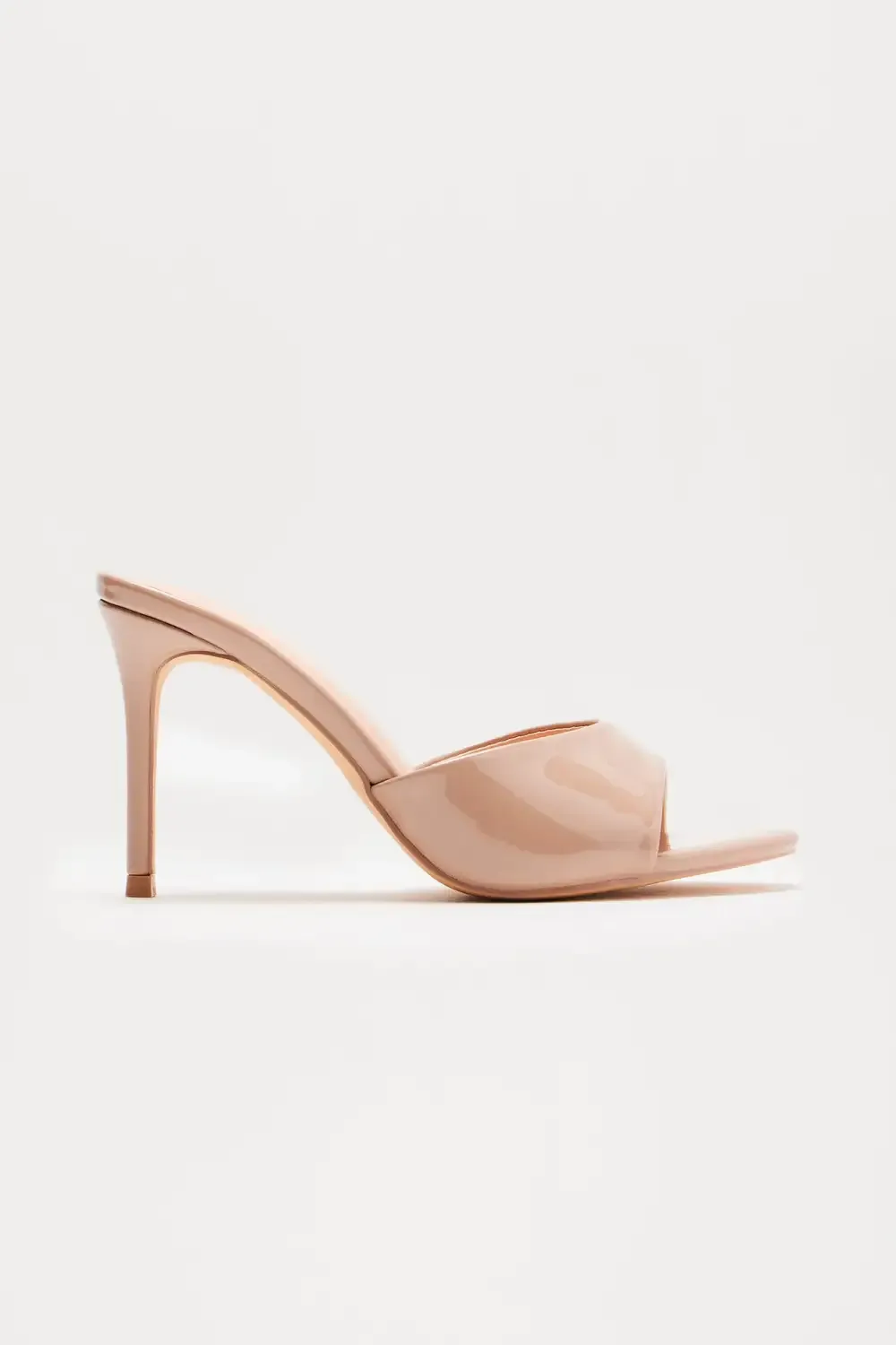 Shanley Faux Patent Stiletto Mules - Taupe