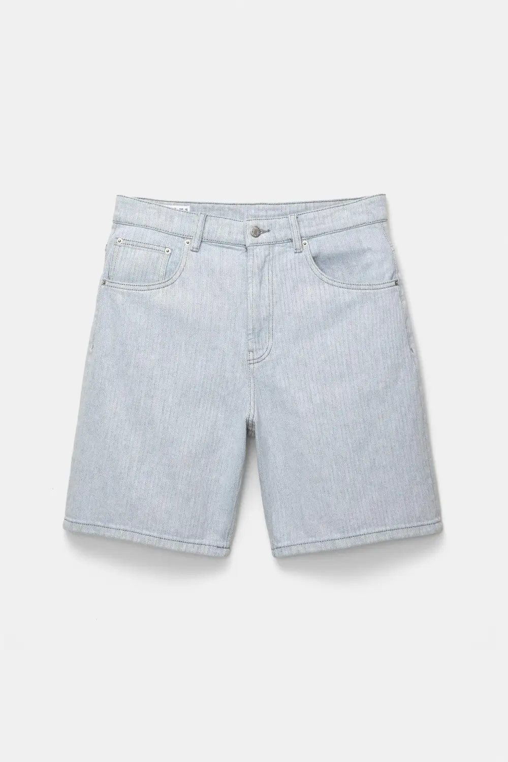 Baggy textured denim Bermuda shorts