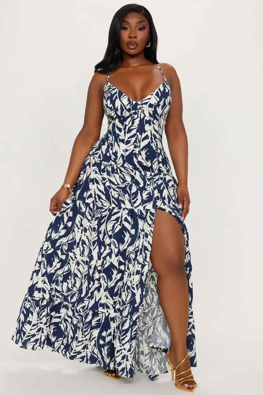 Chelsea Printed Linen Maxi Dress - Navy/combo