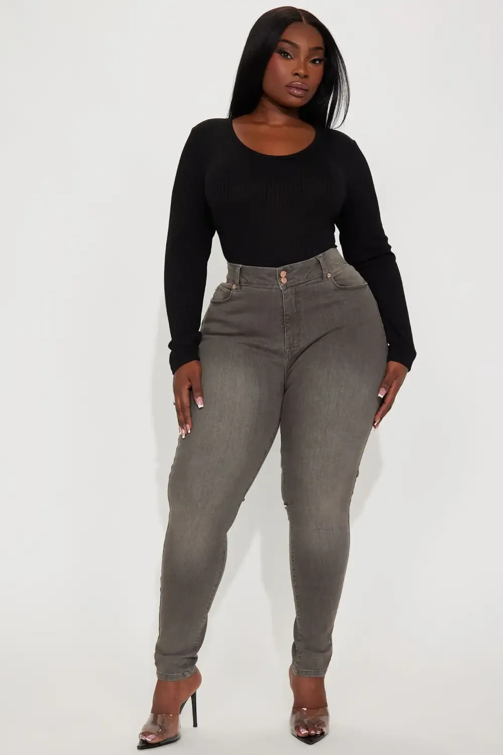 Double Take Booty Lifting Stretch Skinny Jeans - Grey
