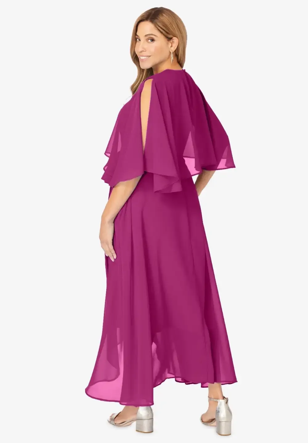Georgette Maxi Cape Sleeve Dress