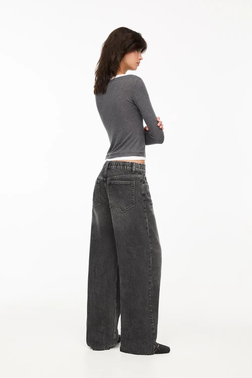 Jeans baggy wide leg cintura elástica