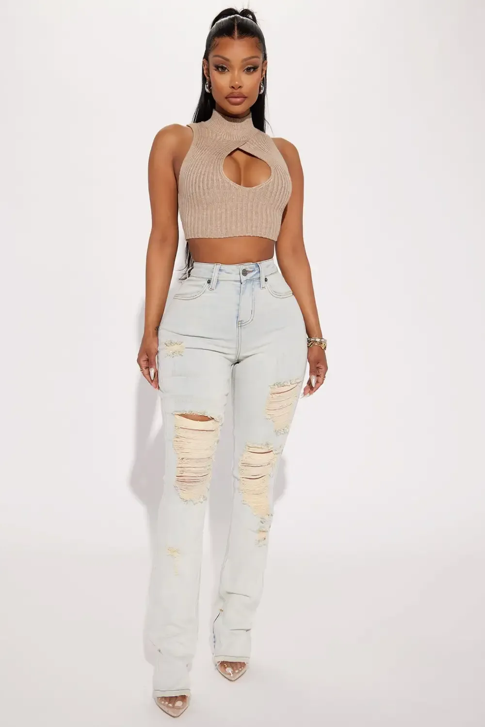 Ma Cherie Tinted Slim Straight Jeans - Light Wash