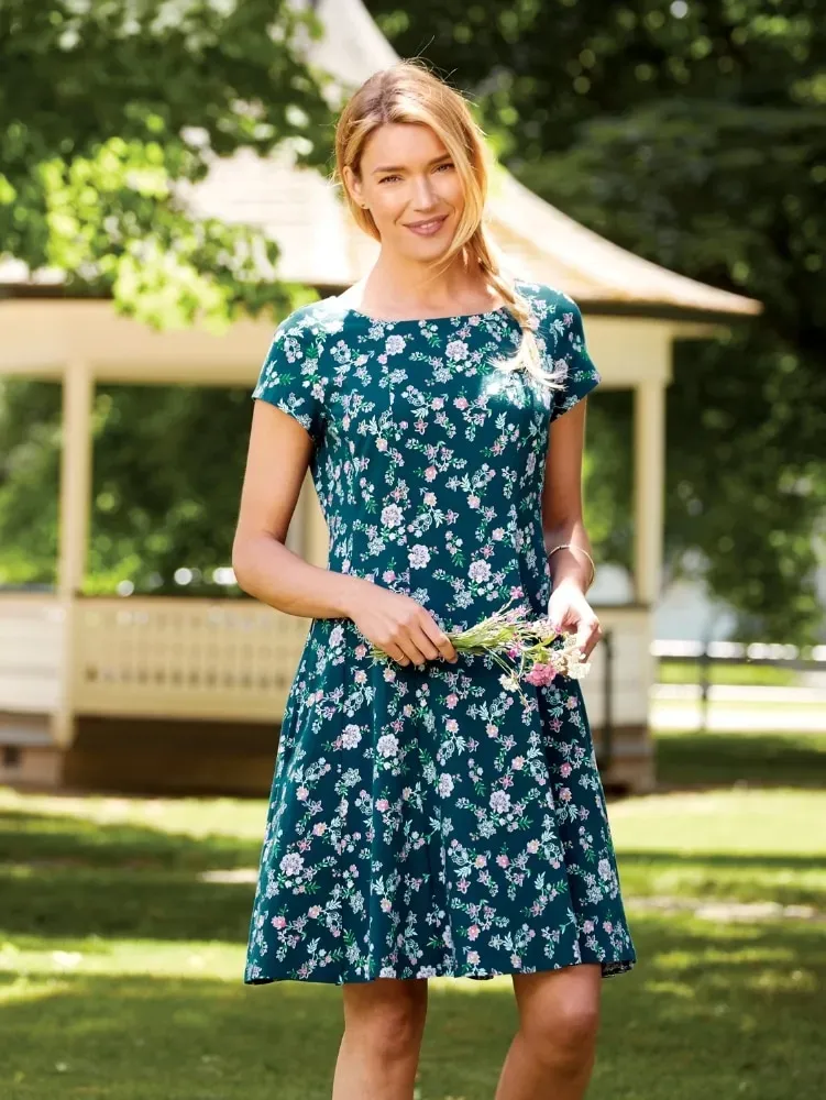 Ella Simone Fit-and-Flare Cotton-Knit Floral Dress