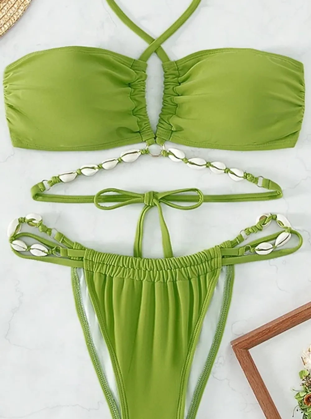 Halter Cutout Lace Up Bikini Set