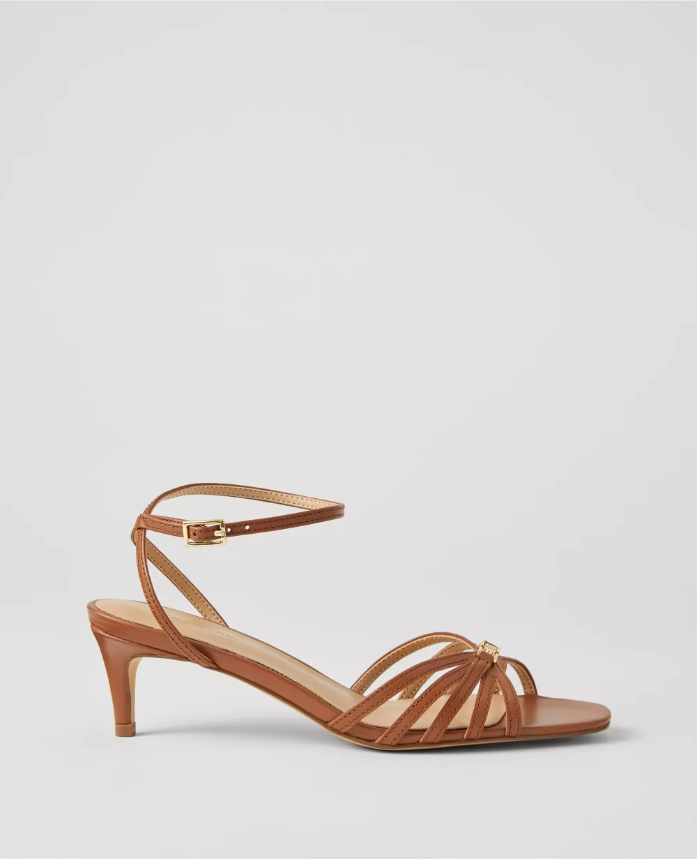 Caged Kitten Heel Leather Sandals