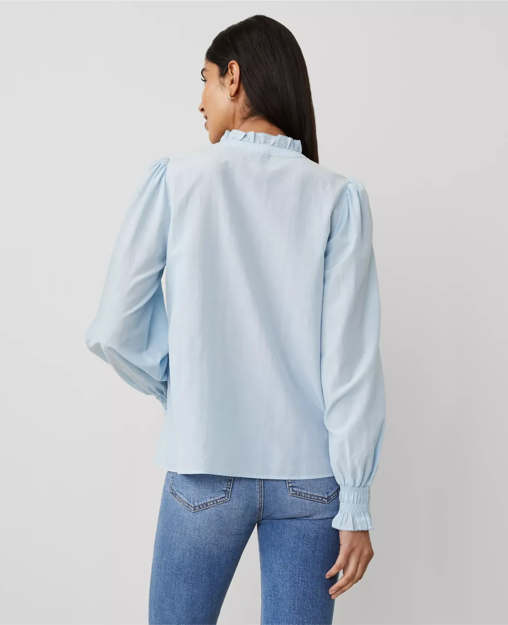 Cutout Smocked Cuff Blouse
