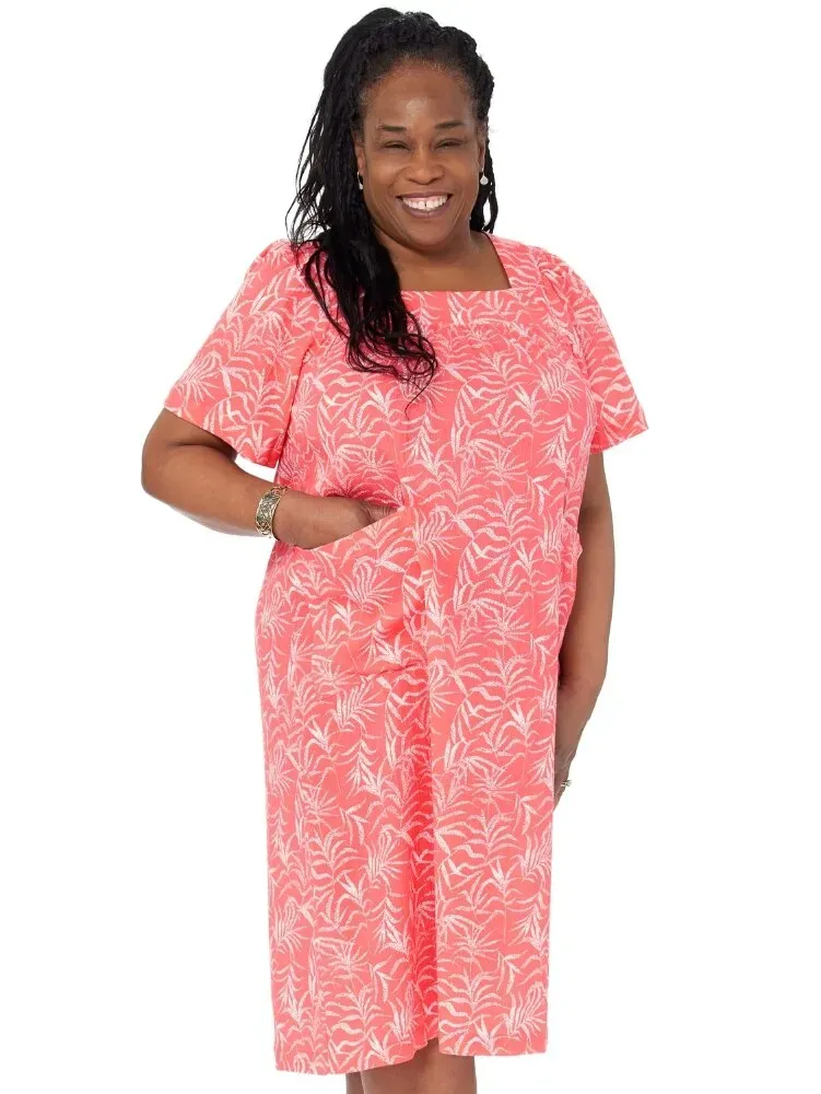 Short-Sleeve Cotton Gauze Print Muumuu
