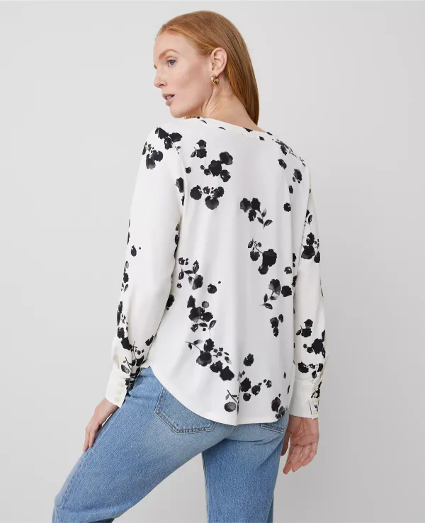 Floral Mixed Media V-Neck Top