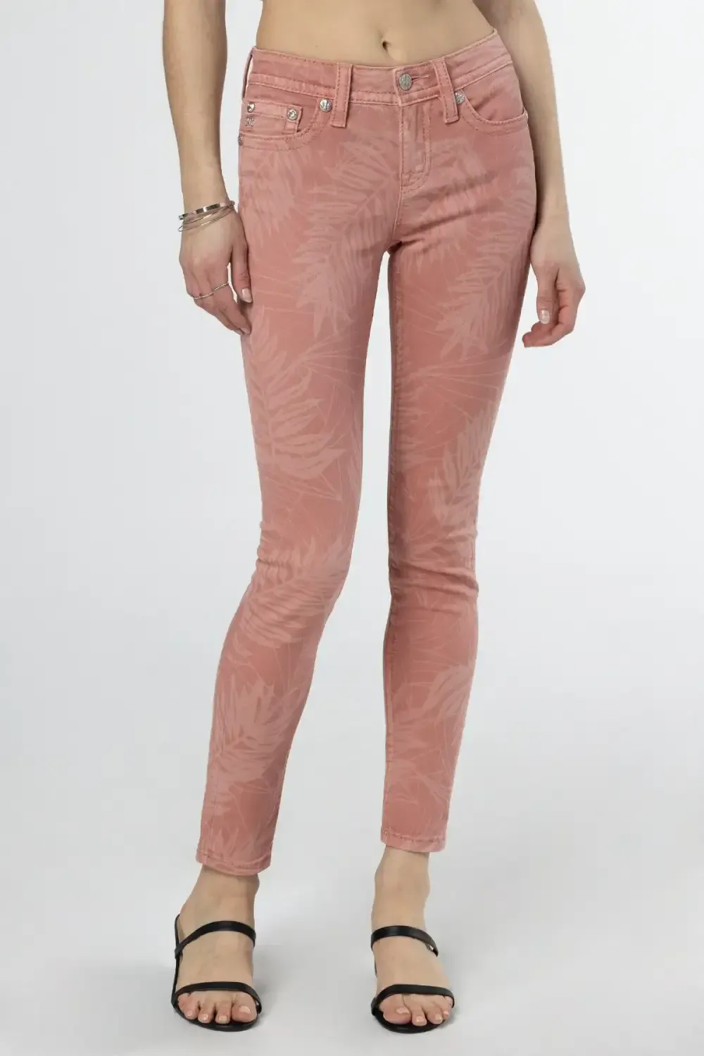 Coral Leaves Skinny Jeans