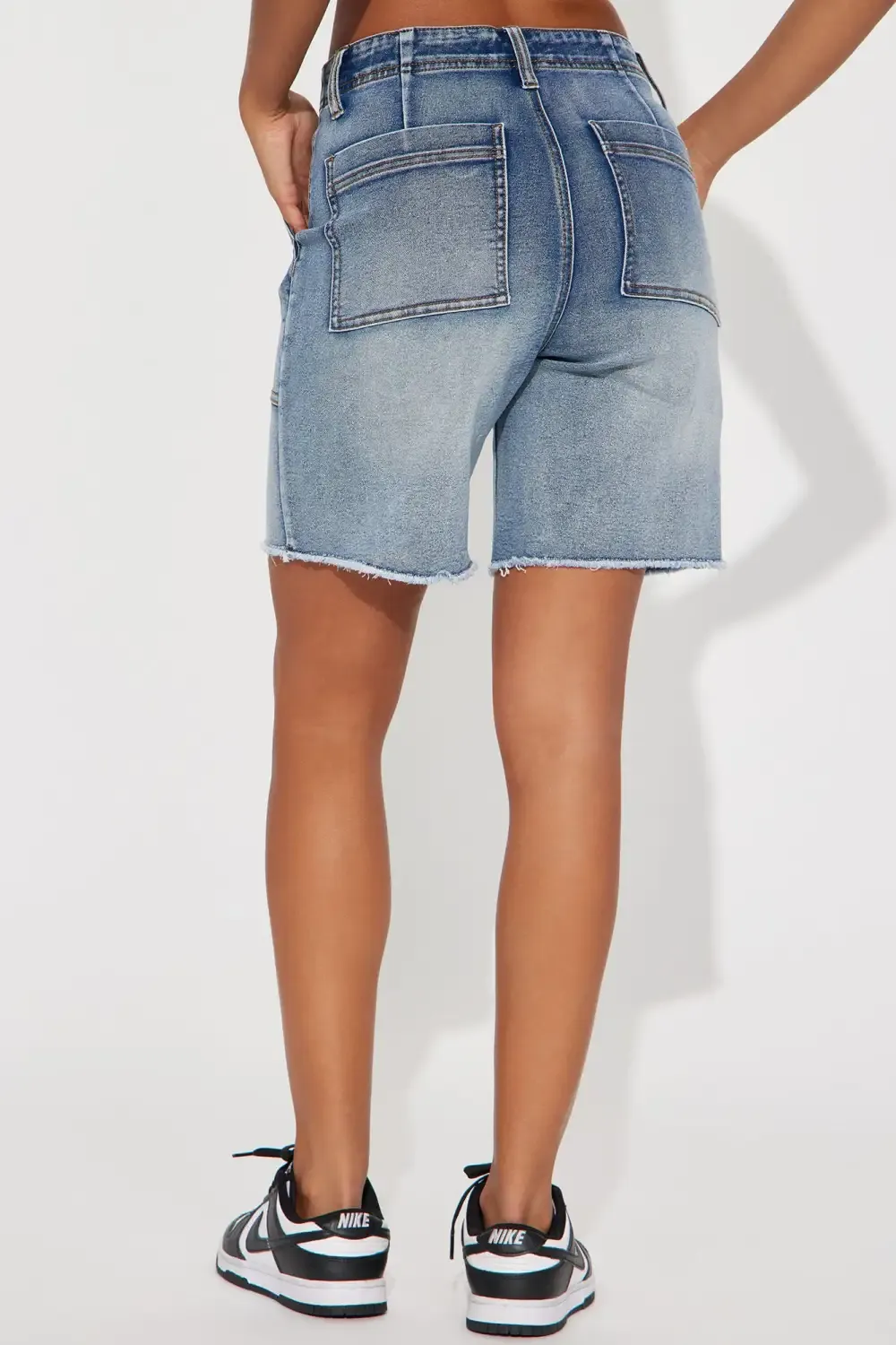 Take Charge Stretch Cargo Denim Bermuda Shorts - Medium Wash