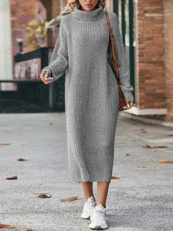 Turtleneck Raglan Sleeve Sweater Dress