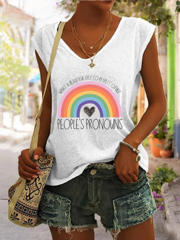 Women's Gay Day What A Beautiful Day To Respect Other People'S Pronouns V-neck Vest