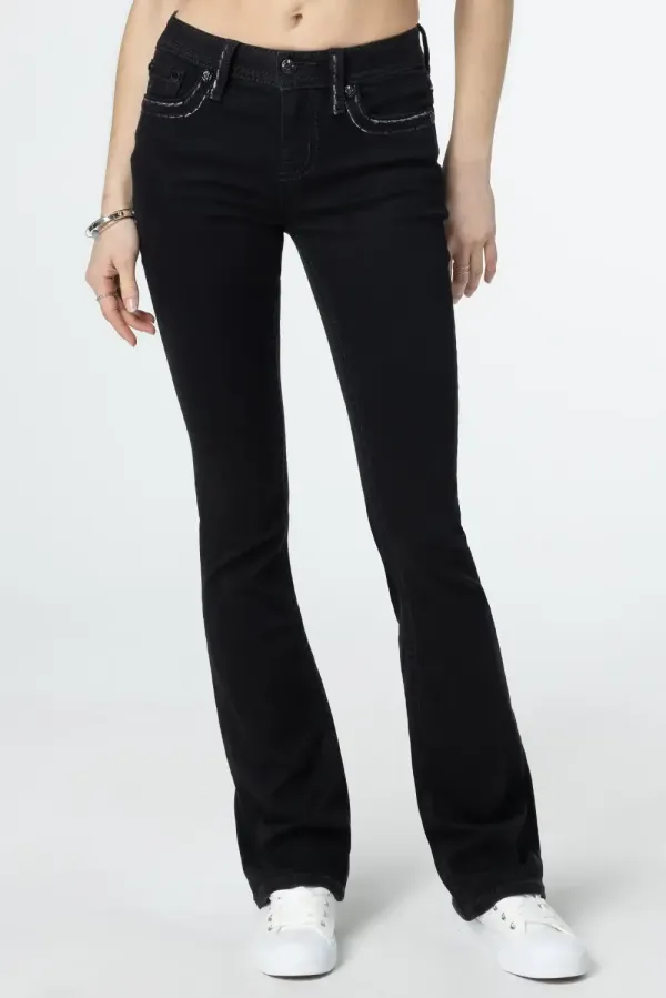 Silver Metallic Classic Black Bootcut Jeans