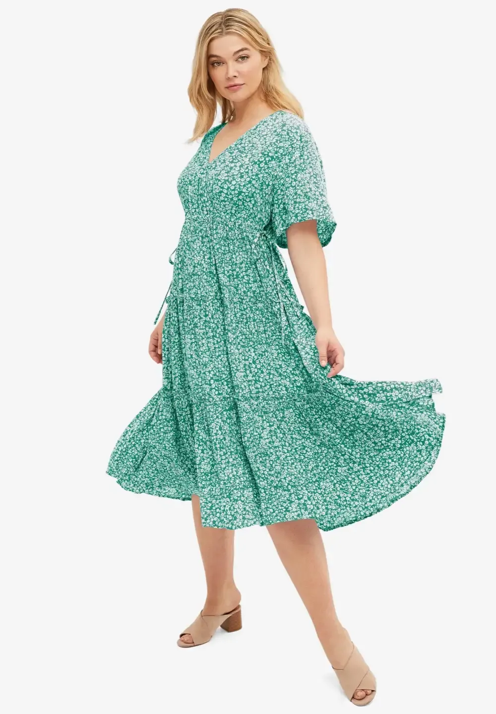 Tiered Midi Dress With Surplice Neckline
