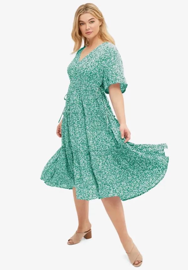 Tiered Midi Dress With Surplice Neckline