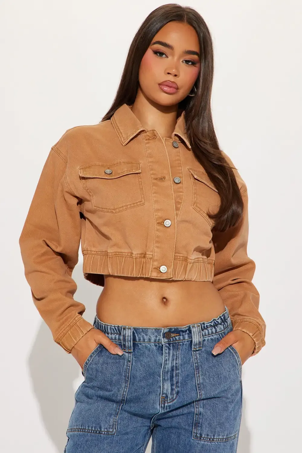 Like A Charm Denim Bomber Jacket - Tan